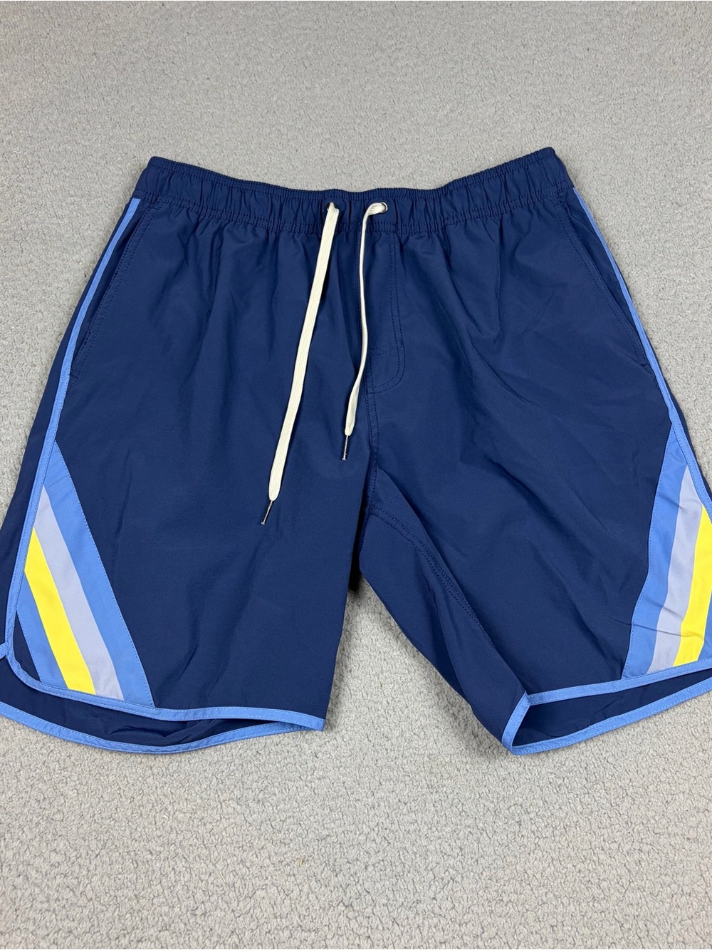 Fair Harbor Swim Shorts with Blue & Yellow Accents Lined Drawstring Beach Surf